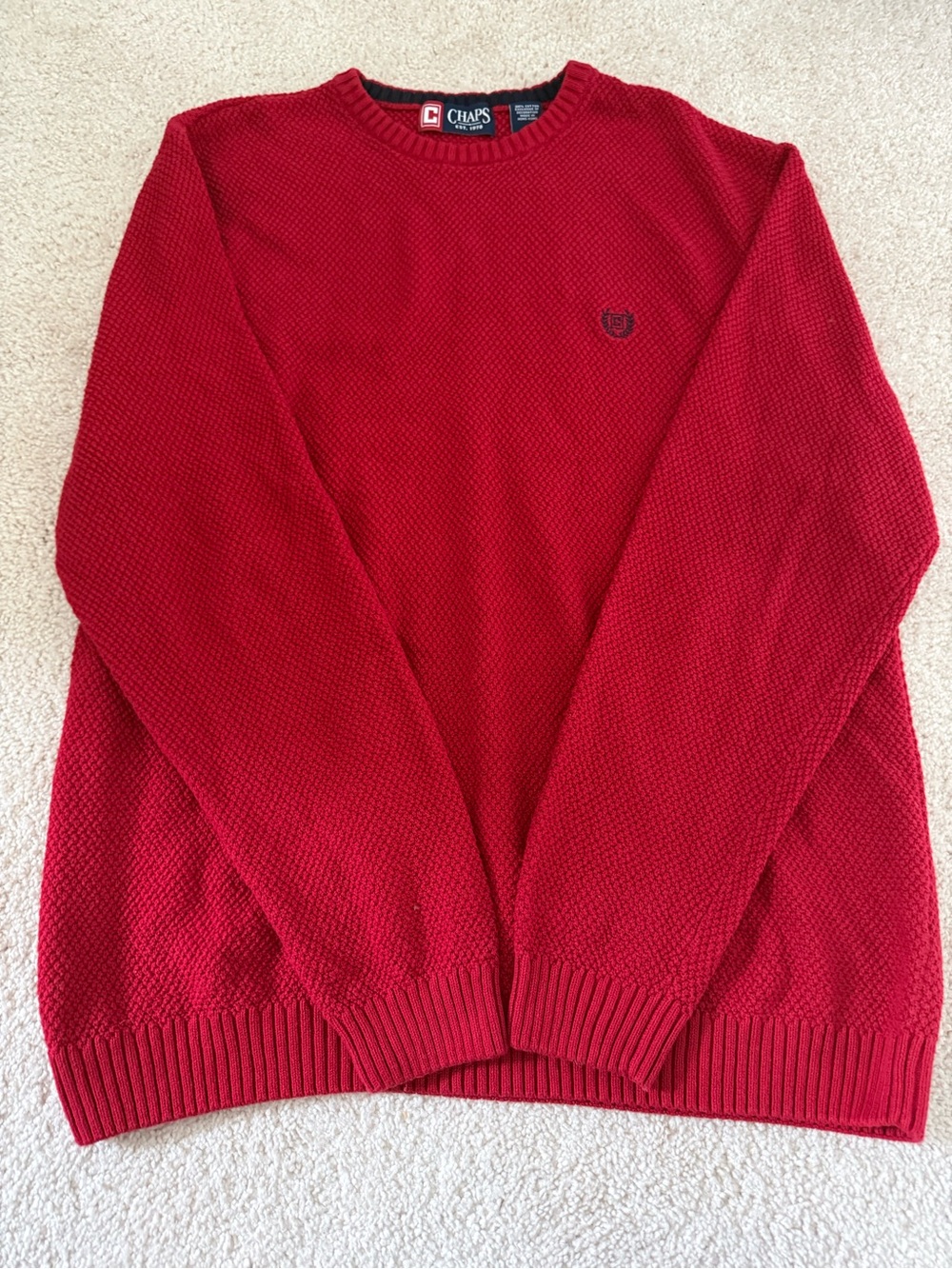 NWOT Vintage Chaps Men’s Waffle Knit Red Crewneck Sweater - Size Medium - Y2K